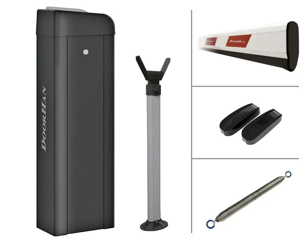 Комплект шлагбаума BR-PRO5000KIT, в составе стойка Barrier-PRO со встроенной сигнальной лампой и приемником, стрела BOOM-5, опора стрелы, ключ-кнопка KEYSWITCH-N, фотоэлементы PHOTOCELL-N, пружина балансировочная BR13.